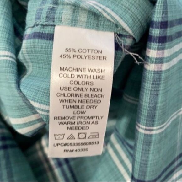 NWT Haggar Teal Plaid Button-Up Shirt Size S Easy Care Workwear Grandpacore - Picture 6 of 10